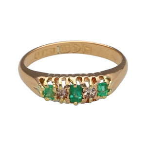 18ct Gold Diamond & Emerald Set Band Ring