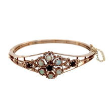 Load image into Gallery viewer, 9ct Gold Opal &amp; Garnet Set Flower Antique Style Bangle
