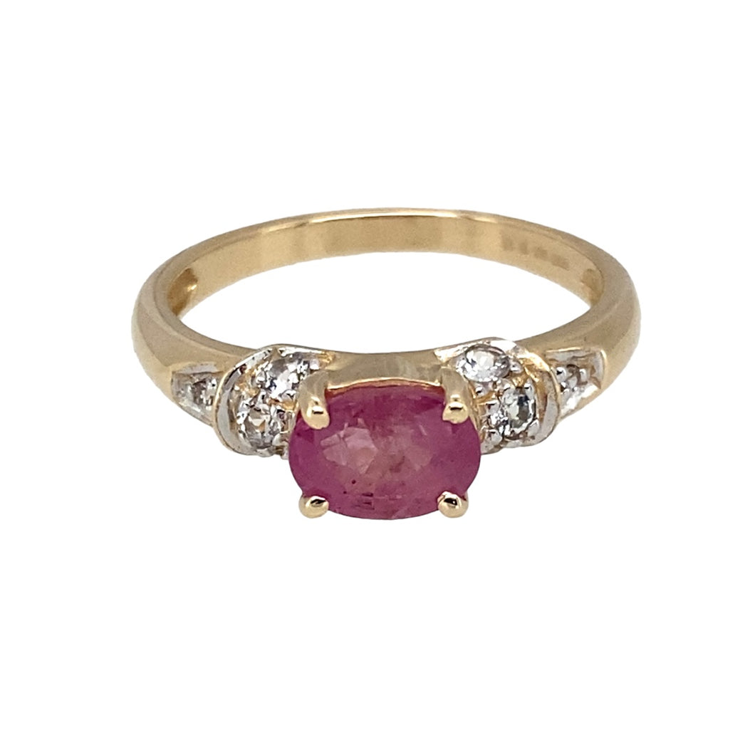9ct Gold Pink Stone & Cubic Zirconia Set Ring