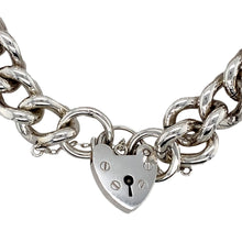 Load image into Gallery viewer, Preowned 925 Silver Heart Padlock 7&quot; Charm Bracelet with the weight 55.60 grams and link width 12mm
