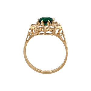 9ct Gold Green Stone & Cubic Zirconia Flower Cluster Ring