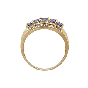 9ct Gold Diamond & Tanzanite Set Wide Band Ring