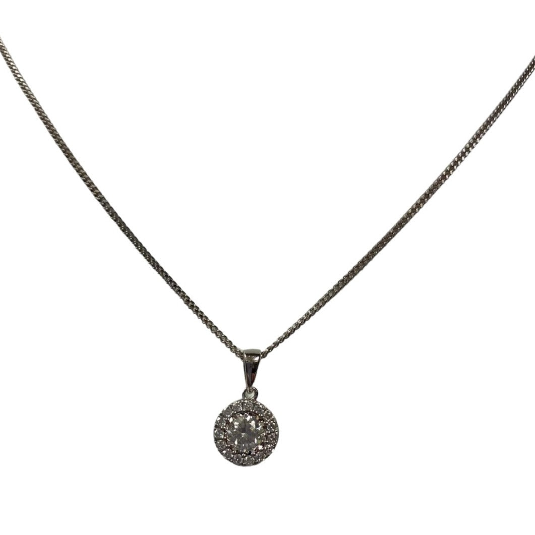 New 9ct White Gold & Diamond Halo Set Pendant