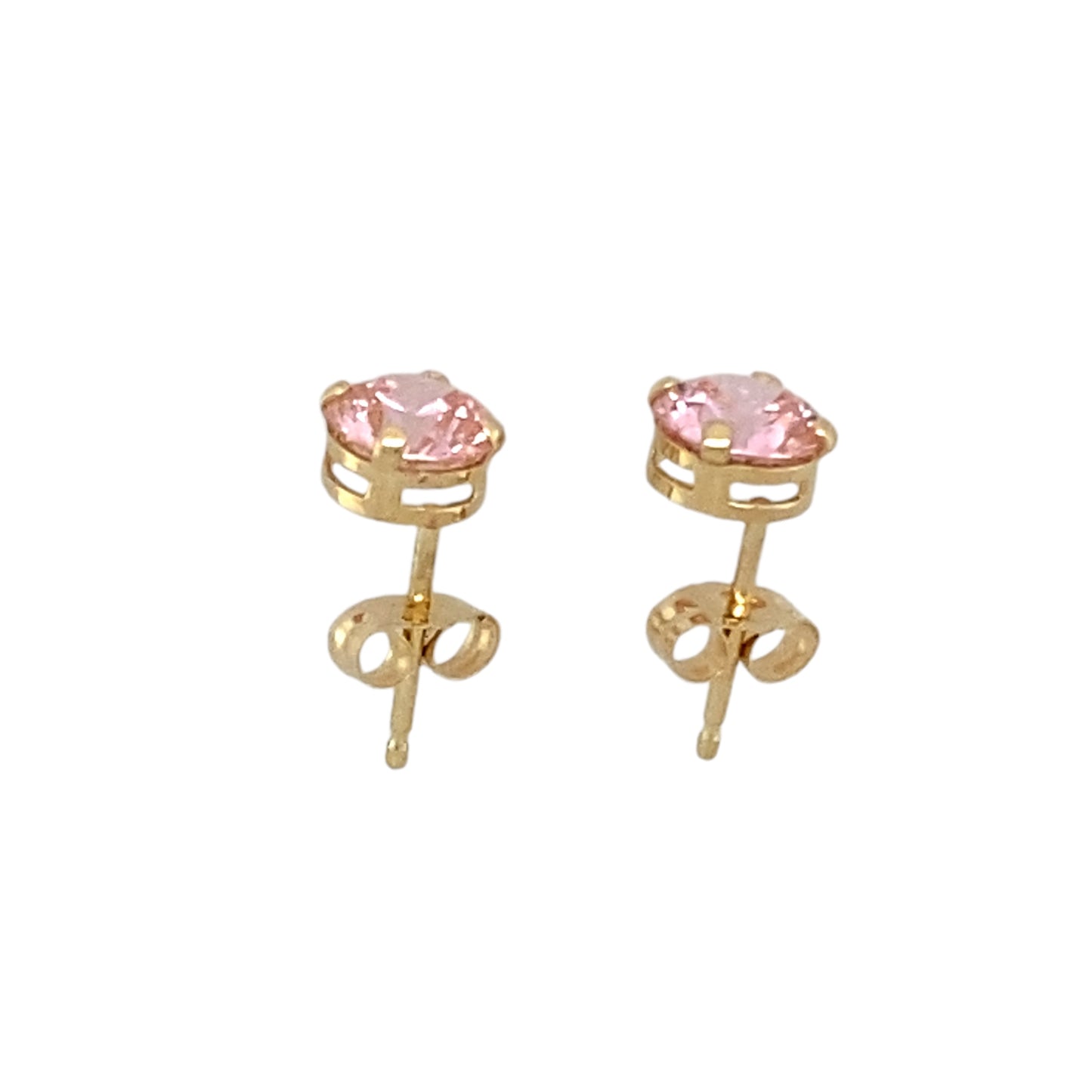 9ct Gold & Pink Stone Round Stud Earrings