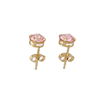 9ct Gold & Pink Stone Round Stud Earrings