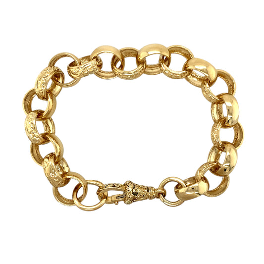 New 9ct Solid Gold 8" Patterned Belcher Bracelet