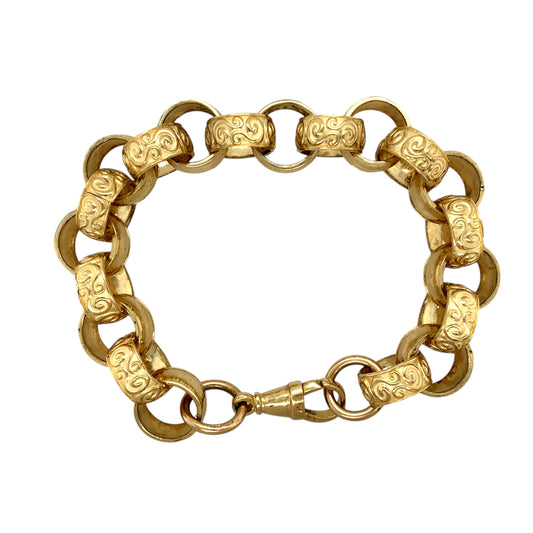New 9ct Solid Gold 9" Patterned Belcher Bracelet