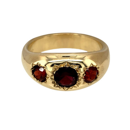 New 9ct Gold & Garnet Set Trilogy Ring