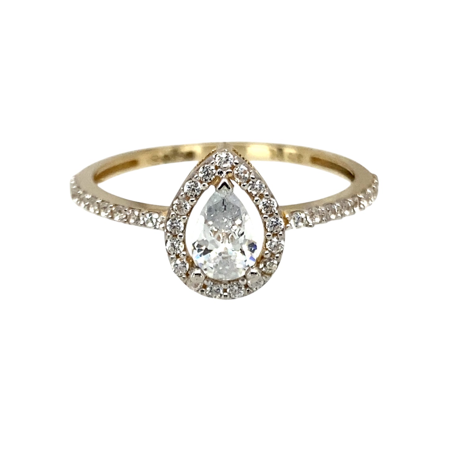 New 9ct Gold & Cubic Zirconia Set Teardrop Halo Ring