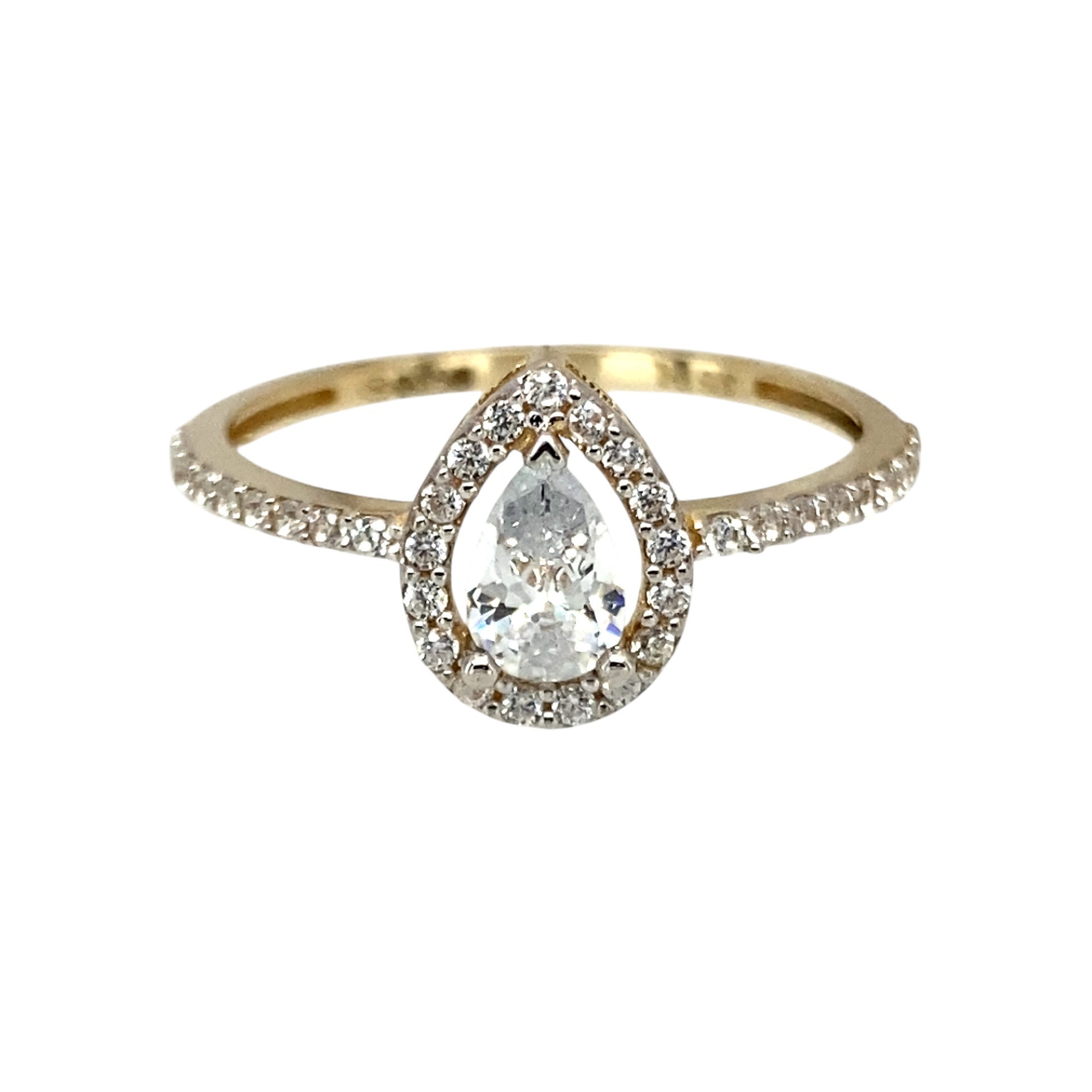 New 9ct Gold & Cubic Zirconia Set Teardrop Halo Ring