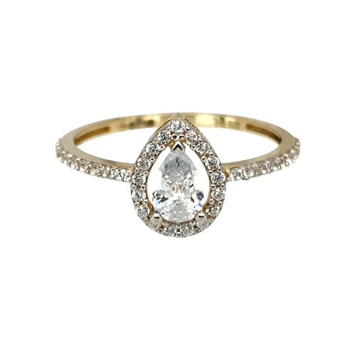 New 9ct Gold & Cubic Zirconia Set Teardrop Halo Ring