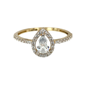 New 9ct Gold & Cubic Zirconia Set Teardrop Halo Ring