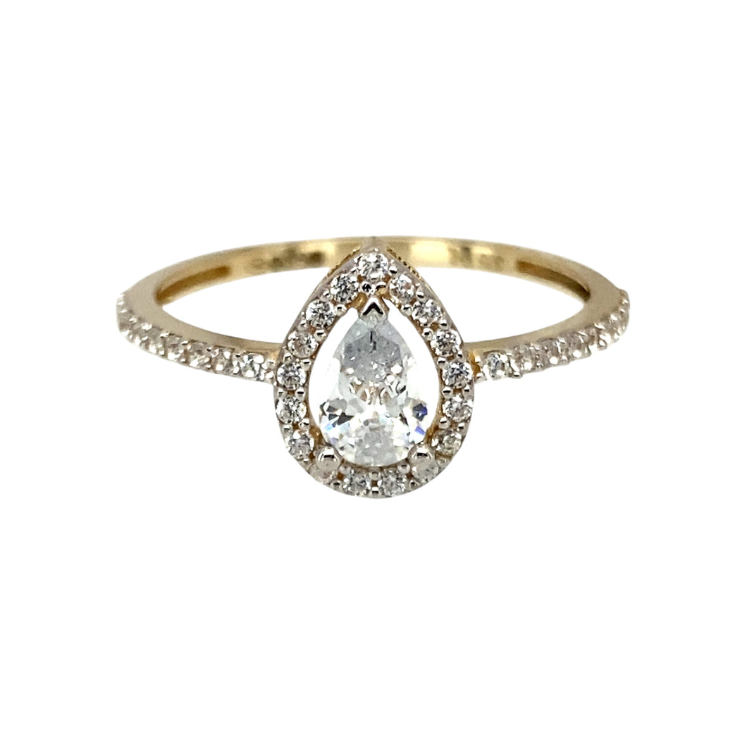 New 9ct Gold & Cubic Zirconia Set Teardrop Halo Ring
