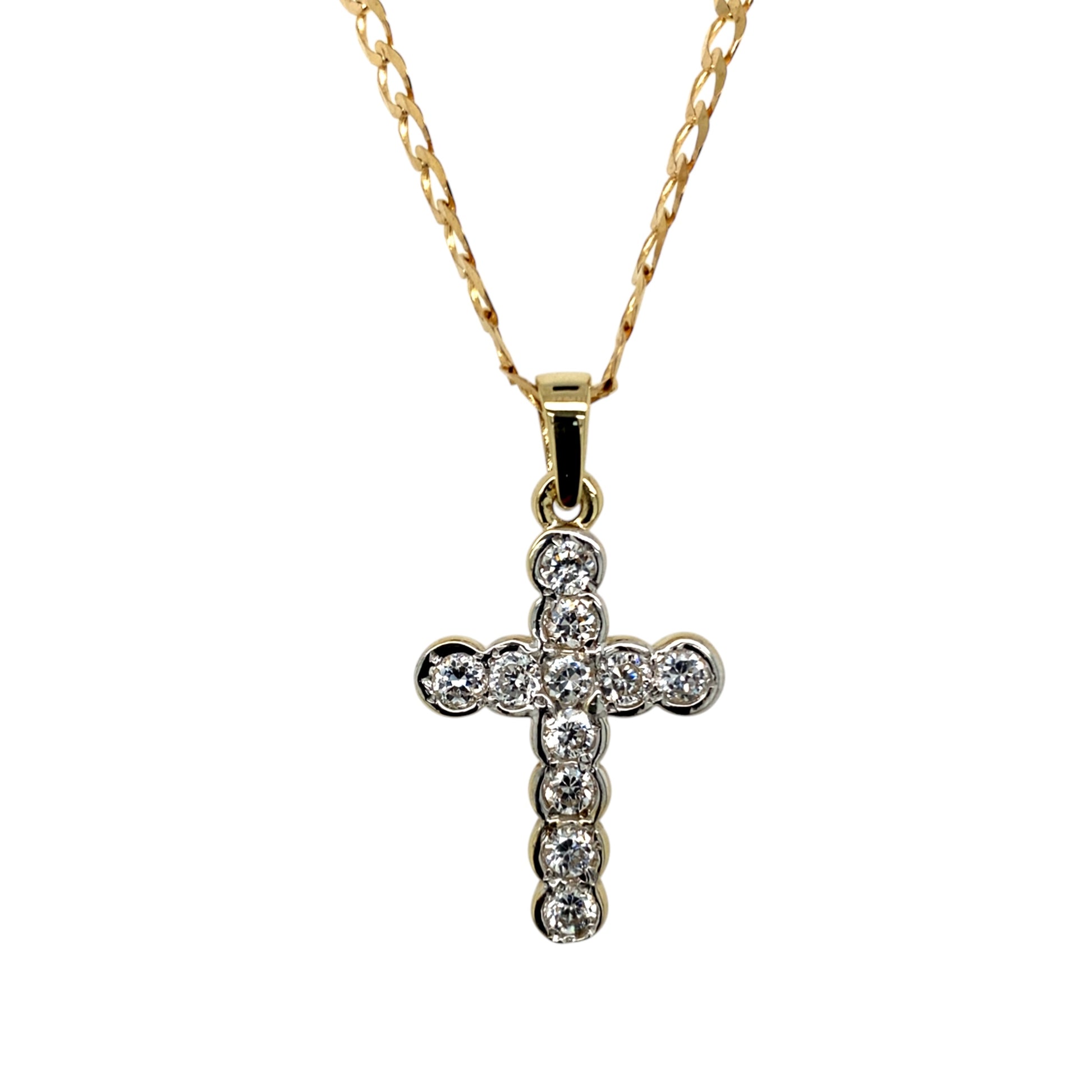 9ct Gold & Cubic Zirconia Set Cross 18" Necklace