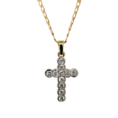 9ct Gold & Cubic Zirconia Set Cross 18" Necklace