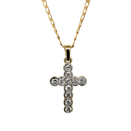 9ct Gold & Cubic Zirconia Set Cross 18" Necklace