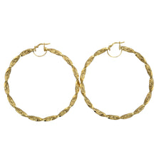 Load image into Gallery viewer, New 9ct Gold 67mm Greek Key Twisted Creole Hoop Earrings
