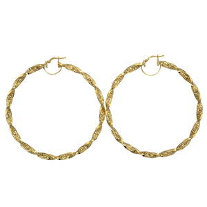 New 9ct Gold 67mm Greek Key Twisted Creole Hoop Earrings