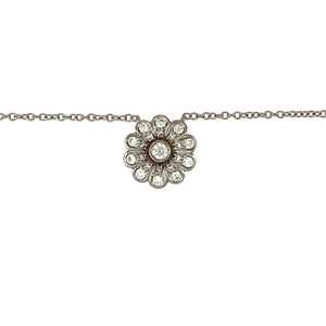 Add a touch of elegance to your jewellery collection with this pre-owned platinum & diamond set flower 17" necklace, featuring:

Design: A delicate flower-shaped pendant, adorned with sparkling diamonds for a timeless and feminine look.
Material: Platinum, offering a sleek and durable finish that enhances the brilliance of the diamonds.
Gemstones: Set with diamonds, adding a refined sparkle to the design.
Chain Length: Measures 17 inches, sitting elegantly on the neckline.
Weight: A well-balanced 4.30 grams