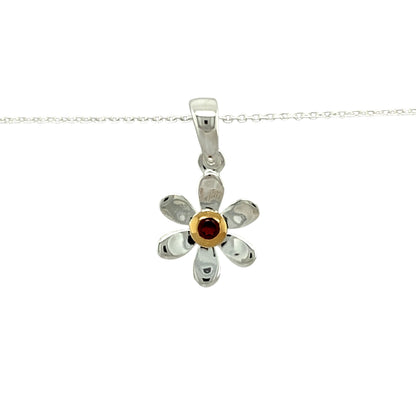 925 Silver & Garnet Set Flower Birthstone 16" - 18" Necklace
