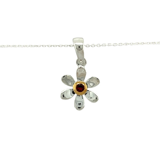 925 Silver & Garnet Set Flower Birthstone 16" - 18" Necklace