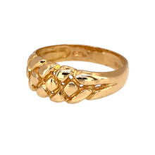Load image into Gallery viewer, Add a bold and classic piece to your jewellery collection with this pre-owned 18ct yellow gold keeper style ring, featuring:

Design: A traditional keeper-style ring, known for its distinctive textured design and timeless appeal.
Material: 18-carat yellow gold, offering a rich and luxurious finish.
Size &amp; Weight: Designed in size O, with a solid weight of 4.60 grams for a durable and comfortable fit.
Front Dimensions: Measures 8mm high, making it a striking and noticeable piece.
A stylish and iconic accesso
