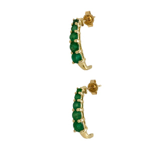 Add a touch of elegance and colour to your jewellery collection with these pre-owned 9ct gold & green emerald-coloured stone set half hoop stud earrings, featuring:

Design: Classic half hoop stud earrings, with a graceful row of gemstones that graduate in size for a refined look.
Material: 9-carat gold, offering a warm and timeless appeal.
Gemstones: Set with green emerald-coloured stones, arranged in a graduating pattern, with the largest stone measuring 4mm in diameter.
Weight: A well-balanced 2.30 grams