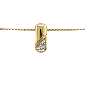 Add a touch of subtle elegance to your jewellery collection with this pre-owned 9ct yellow and white gold & diamond set small bar pendant necklace, featuring:

Design: A sleek and modern small bar pendant, accented with a delicate diamond for added brilliance.
Material: 9-carat yellow and white gold, creating a beautiful two-tone effect that enhances its refined design.
Gemstones: Features a diamond accent, adding a subtle sparkle.
Size & Weight: The pendant measures 1.3cm long, with a total weight of 1.90 