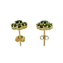 Load image into Gallery viewer, 9ct Gold &amp; Chrome Diopside Set Flower Cluster Stud Earrings

