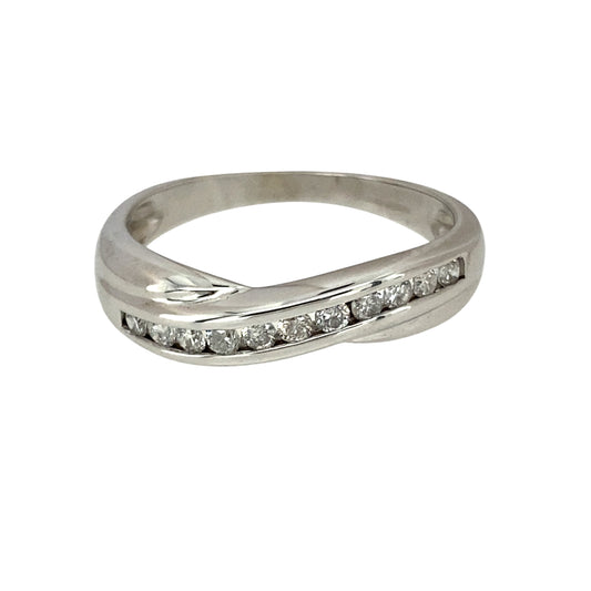 9ct White Gold & Diamond Set Crossover Band Ring