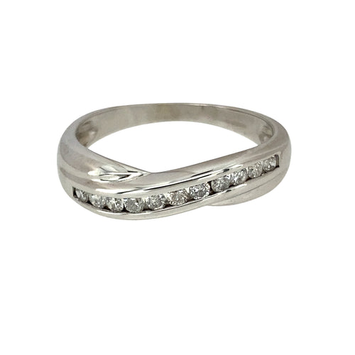 9ct White Gold & Diamond Set Crossover Band Ring