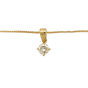 Add a touch of classic elegance to your jewellery collection with this pre-owned 18ct yellow gold & diamond set solitaire pendant necklace, featuring:

Design: A timeless solitaire pendant, showcasing a single dazzling diamond for understated sophistication.
Material: Crafted in 18-carat yellow gold, offering a warm and polished finish.
Gemstone Detail: Features a brilliant-cut diamond, approximately 0.28ct, adding exceptional sparkle.
