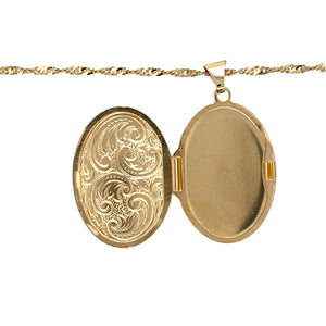 9ct Gold Patterned Oval Locket 20" Necklace