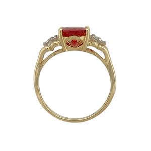 9ct Gold Diamond & Red Stone Set Ring