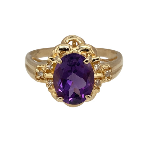 14ct Gold Diamond & Amethyst Set Ring