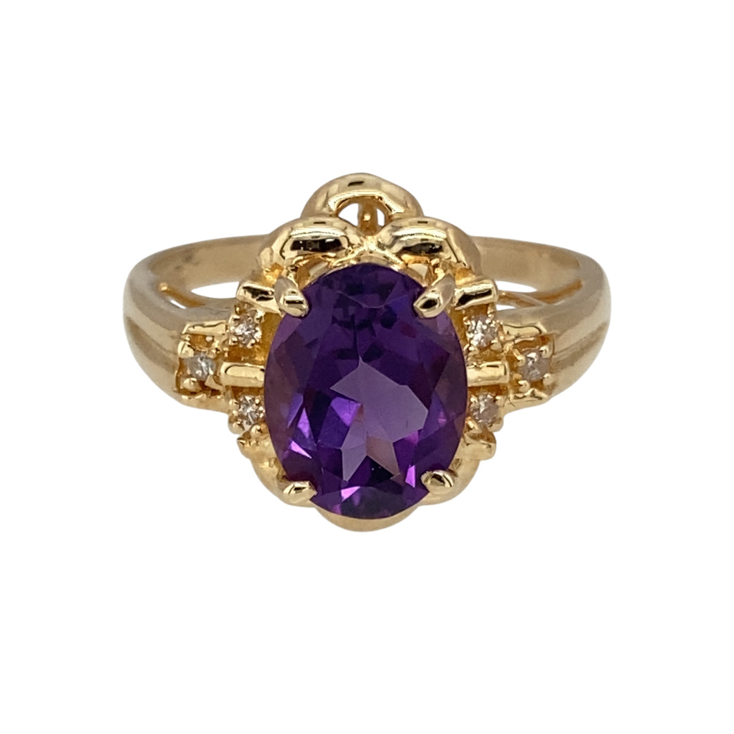 14ct Gold Diamond & Amethyst Set Ring