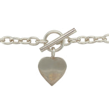 Load image into Gallery viewer, Add a bold and stylish piece to your jewellery collection with this pre-owned 925 silver 17&quot; heart tag belcher T-bar chain, featuring:

Design: A classic belcher chain with a heart tag and T-bar fastening, offering a timeless and elegant look.
Material: 925 sterling silver, providing a high-quality and polished finish.
Length: Measures 17 inches, creating a chic and versatile fit.
Link Width: A substantial 6mm, adding a bold and stylish presence.
Heart Tag: Measures 2.6cm by 1.9cm including the bail
