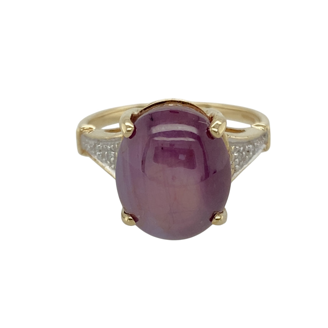 9ct Gold Diamond & Purple Stone Set Ring