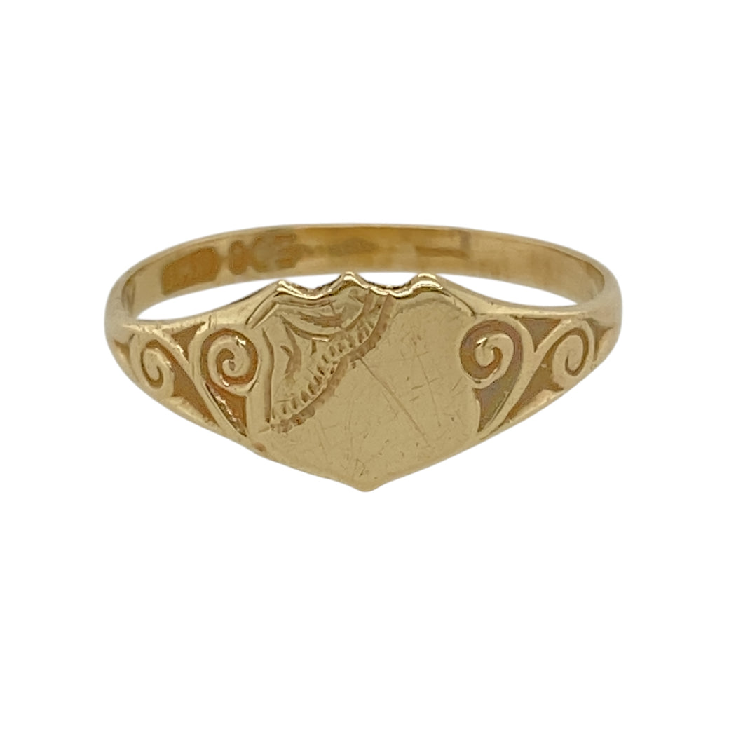 9ct Gold Patterned Shield Signet Ring