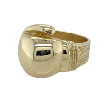 Load image into Gallery viewer, Add bold character to your jewellery collection with this pre-owned 9ct yellow gold boxing glove ring, featuring:

Design: A striking boxing glove motif with detailed shaping and definition, perfect for sports enthusiasts or as a statement piece.
Material: 9-carat yellow gold, offering a rich, polished finish with substantial presence.
Ring Front: Measures 20mm high, making a bold and eye-catching impression on the finger.
Size &amp; Weight: Designed in size Y and weighs 20.50 grams
