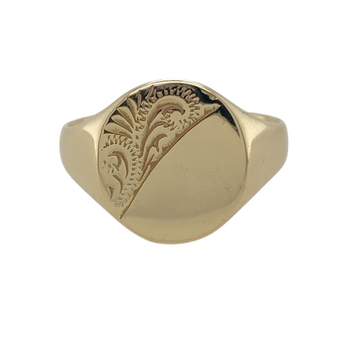 9ct Gold Patterned Oval Signet Ring