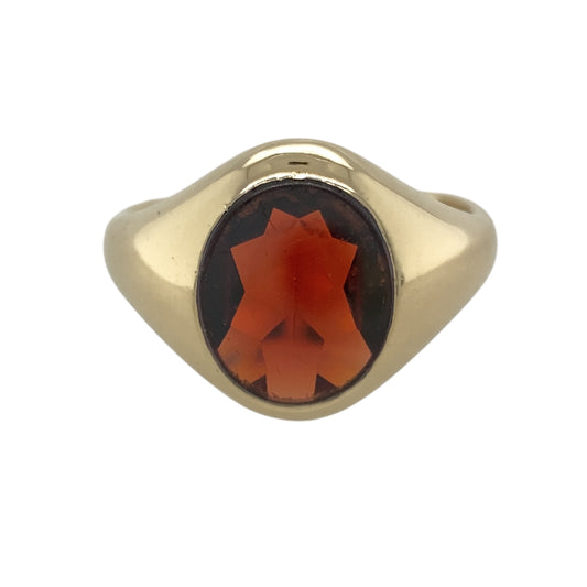 9ct Gold & Red Stone Oval Signet Ring