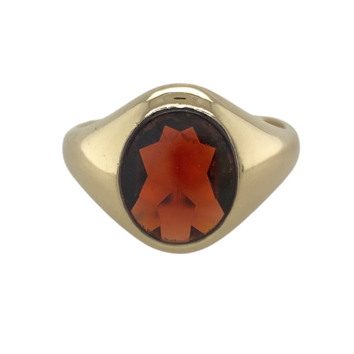 9ct Gold & Red Stone Oval Signet Ring