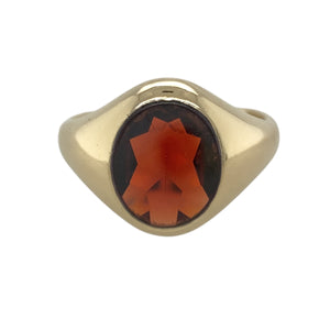 9ct Gold & Red Stone Oval Signet Ring
