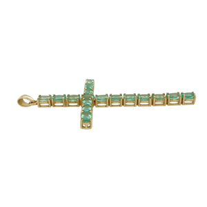 9ct Gold & Green Stone Set Large Cross Pendant