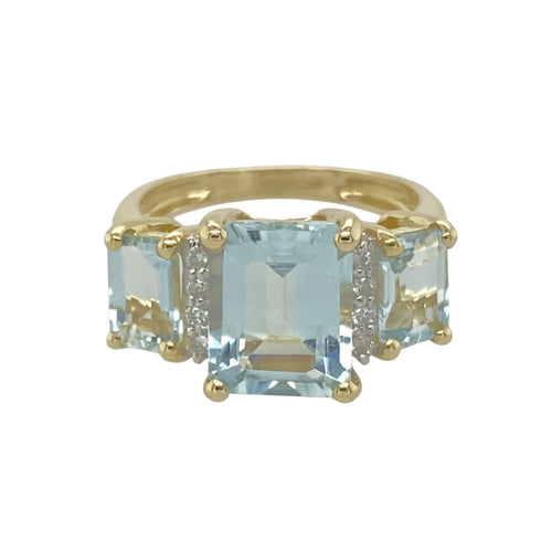 9ct Gold Diamond & Aquamarine Set Ring