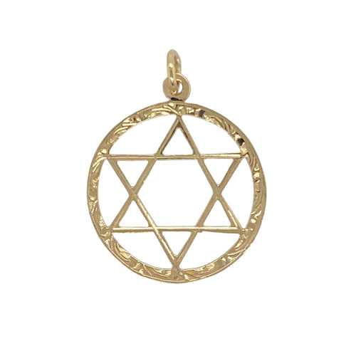 9ct Gold Round Star of David Pendant
