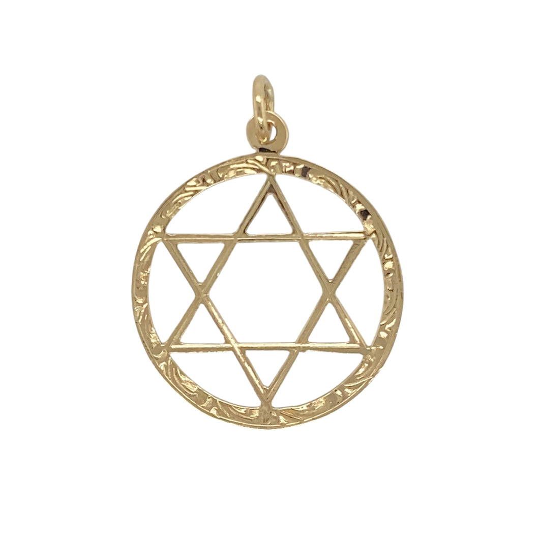 9ct Gold Round Star of David Pendant