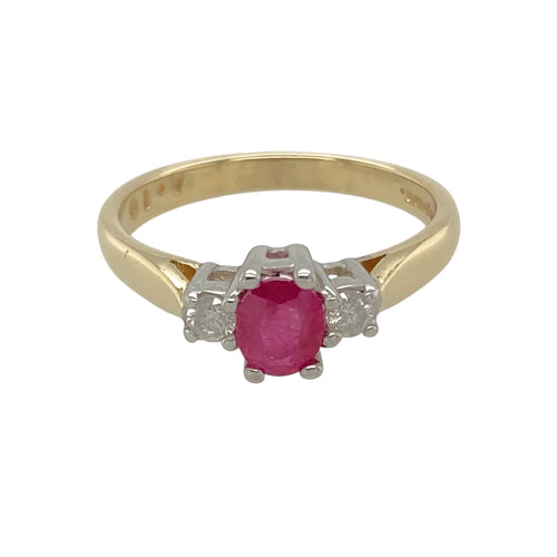 9ct Gold Diamond & Ruby Set Trilogy Ring