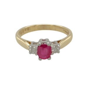 9ct Gold Diamond & Ruby Set Trilogy Ring